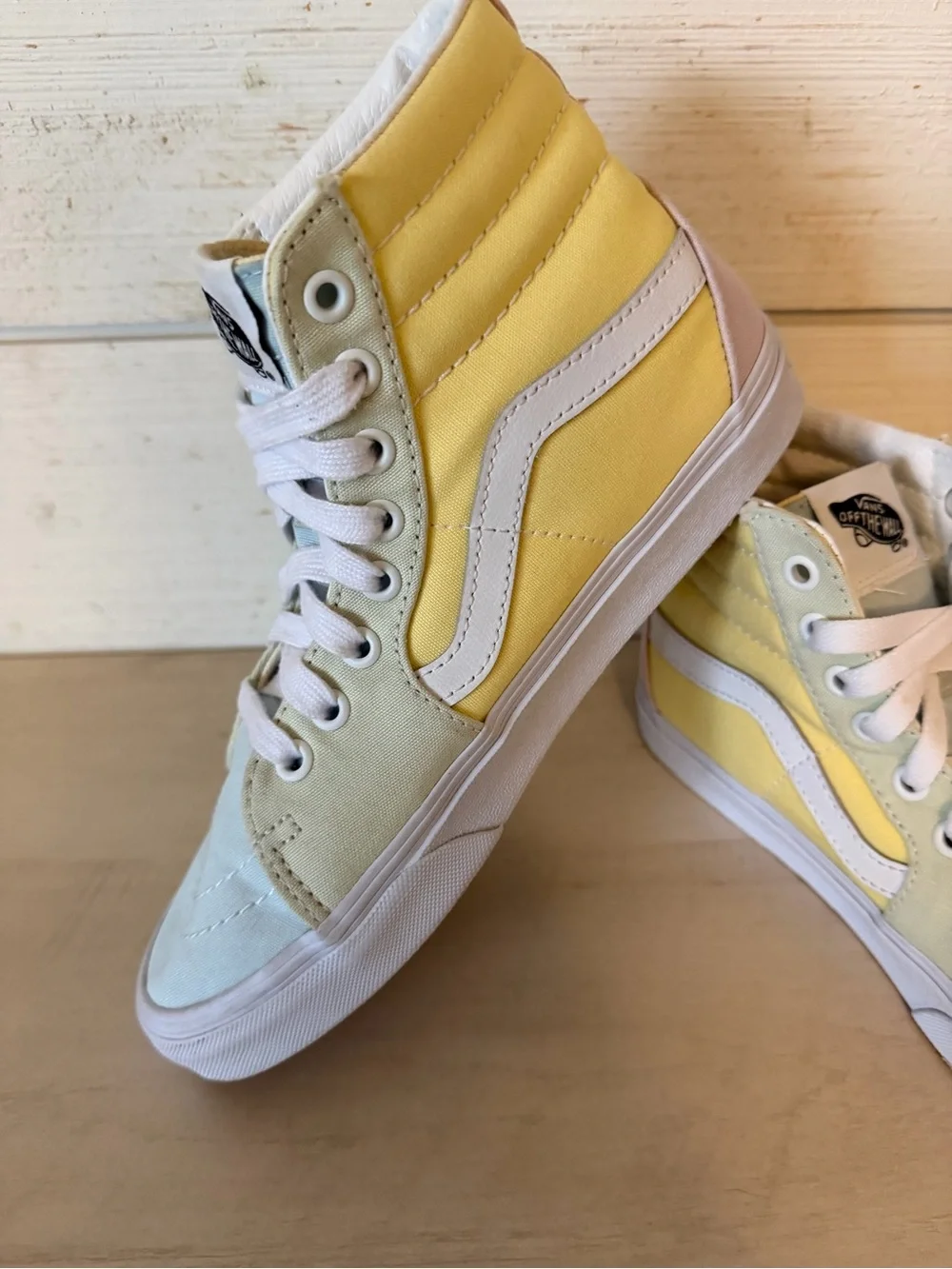 Vans Sk8-Hi Shoes Womens Size 7 Mens Size 5.5 Yellow Blue High Top Skate Lace Up